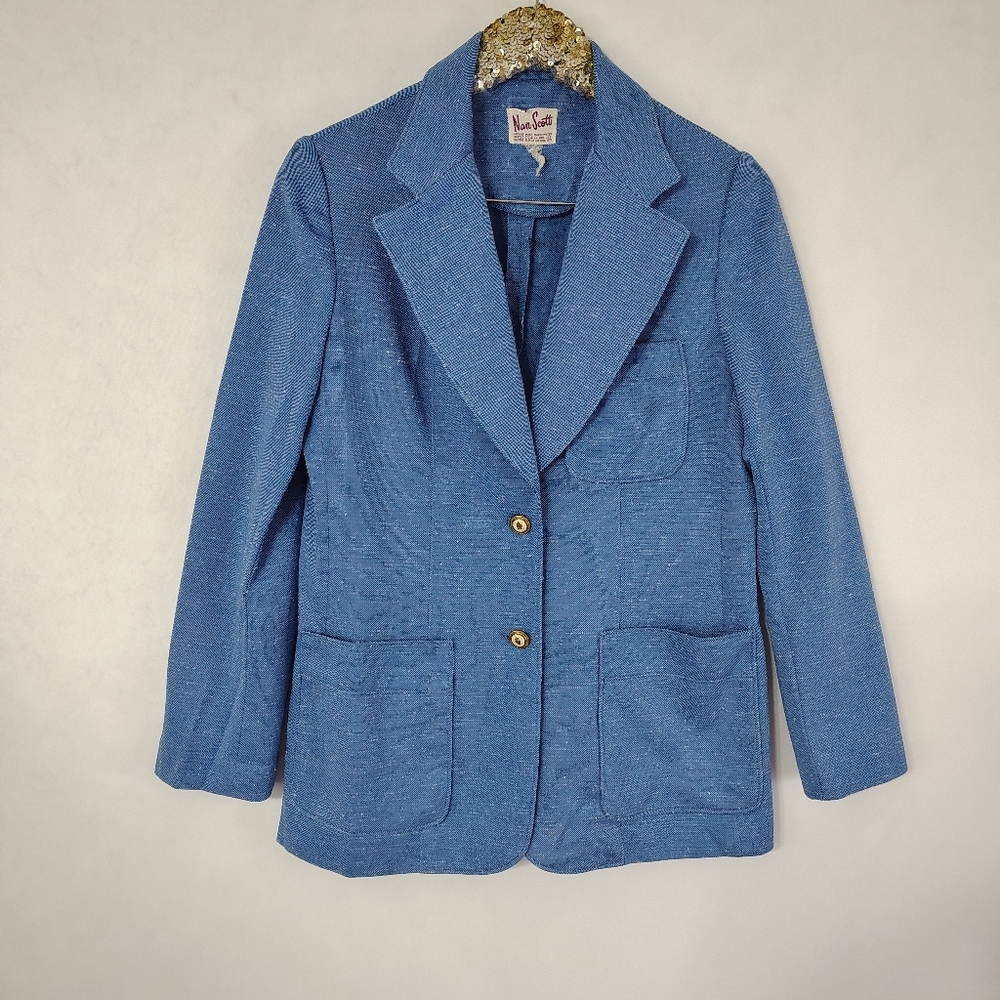 Vintage 70s Nan Scott Women's Blue Blazer Classic Sophisticated